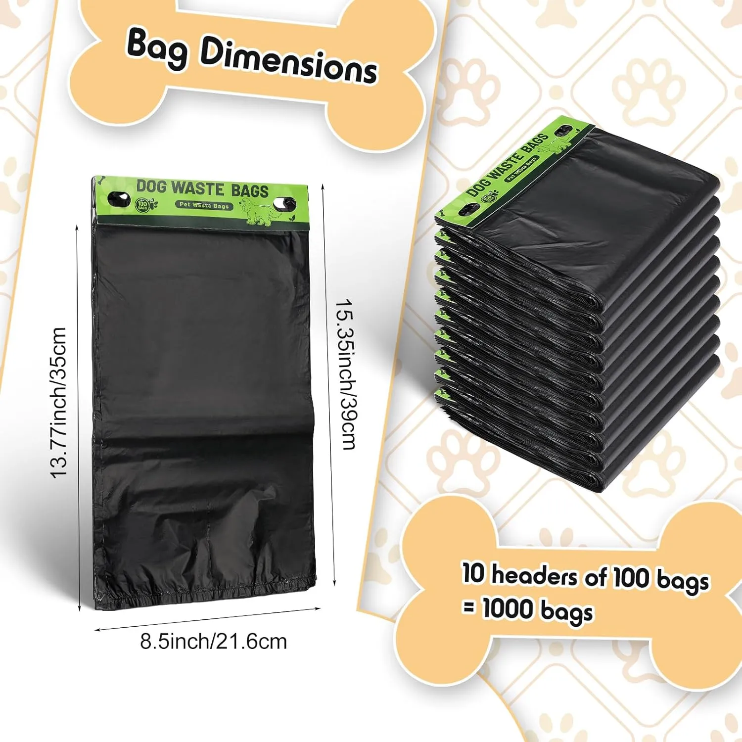 Ireer 1000 Pcs Header Bag Bulk Dog Pet Waste Bags Bulk Poop LeakProof Easy Single Pull Bags for Poop Dog Station Fit Hang Hole Dispenser Pet Waste Bag for Home Outdoor