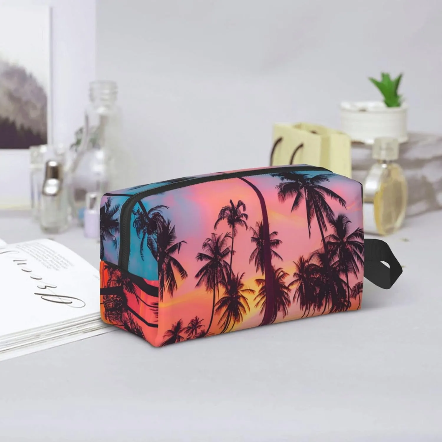 Island Palm Tree Travel Toiletry Bag for Women Men, Portable Hanging Toiletry Bag, Waterproof Dopp Kit Cosmetic Organizer, Large Capacity Shaving Bag Makeup Bag