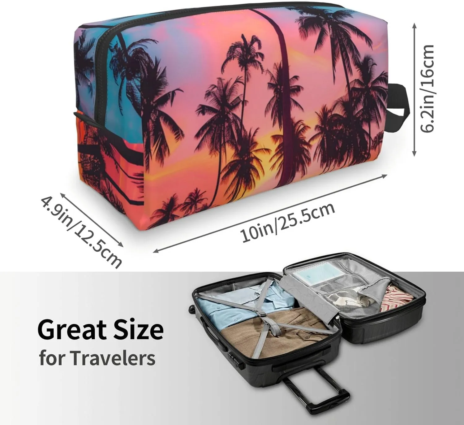 Island Palm Tree Travel Toiletry Bag for Women Men, Portable Hanging Toiletry Bag, Waterproof Dopp Kit Cosmetic Organizer, Large Capacity Shaving Bag Makeup Bag