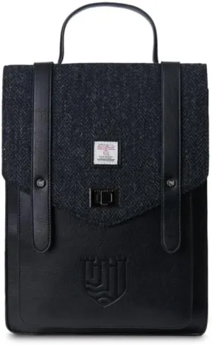Islander Carloway Backpack for Men & Women, With Laptop Sleeve, Harris Tweed Vegan Leather (Black Herringbone)