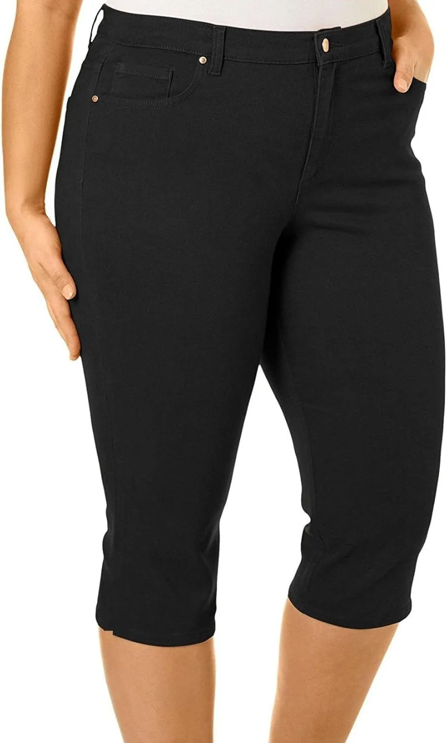 Jack David LING Womens Plus Size Stretch Blue/Black Capri Twill Denim Jeans