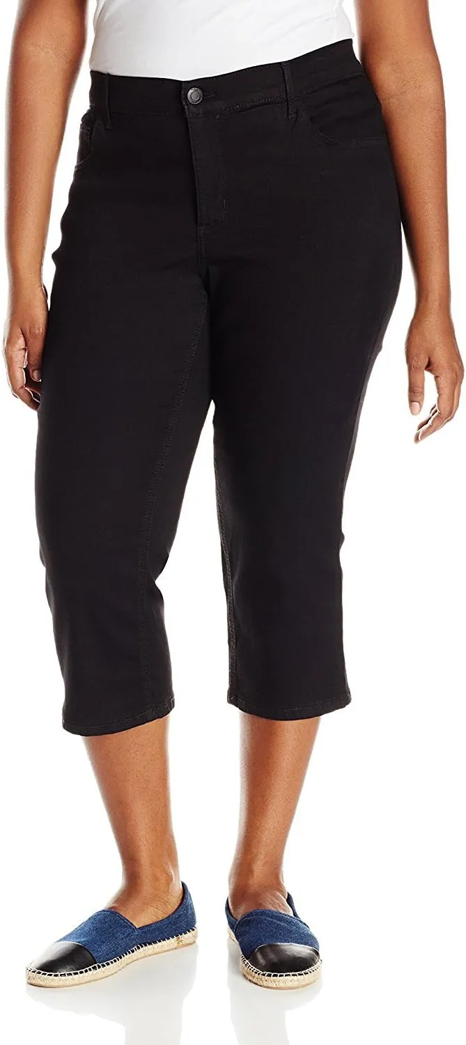 Jack David LING Womens Plus Size Stretch Blue/Black Capri Twill Denim Jeans