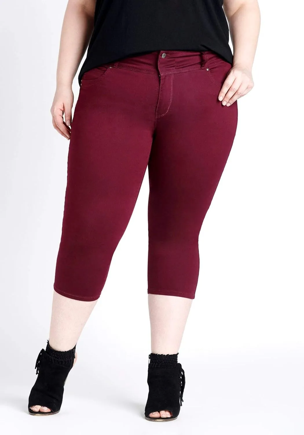 Jack David LING Womens Plus Size Stretch Blue/Black Capri Twill Denim Jeans