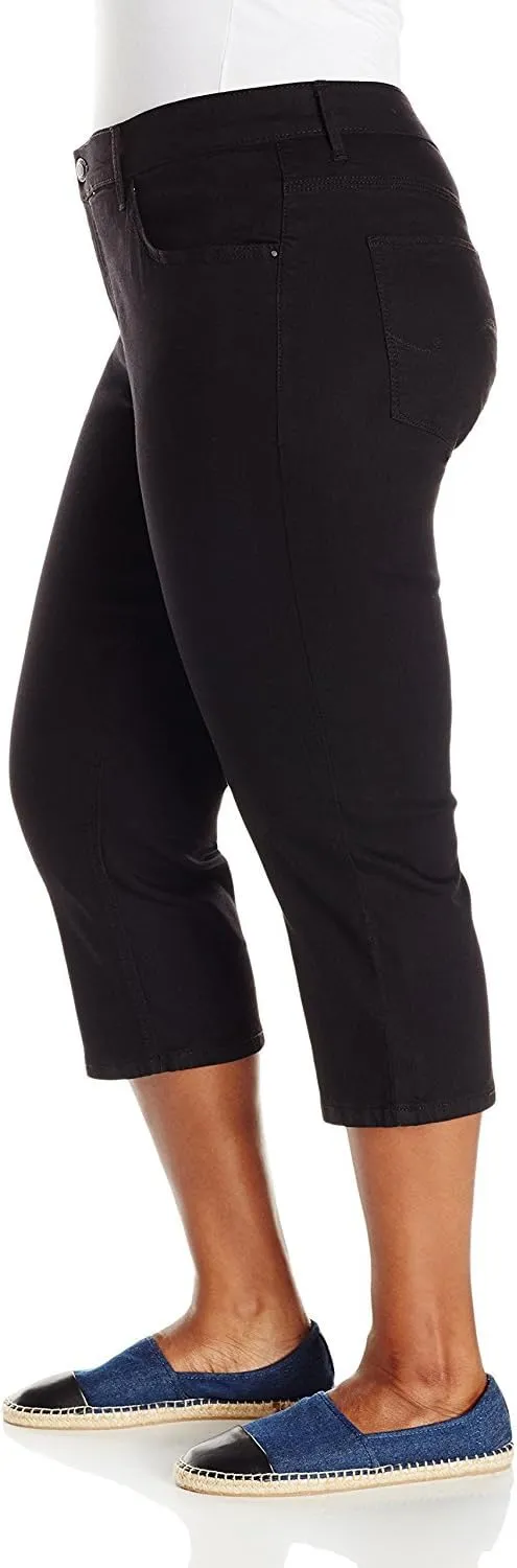 Jack David LING Womens Plus Size Stretch Blue/Black Capri Twill Denim Jeans