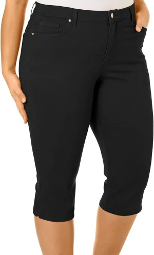 Jack David LING Womens Plus Size Stretch Blue/Black Capri Twill Denim Jeans