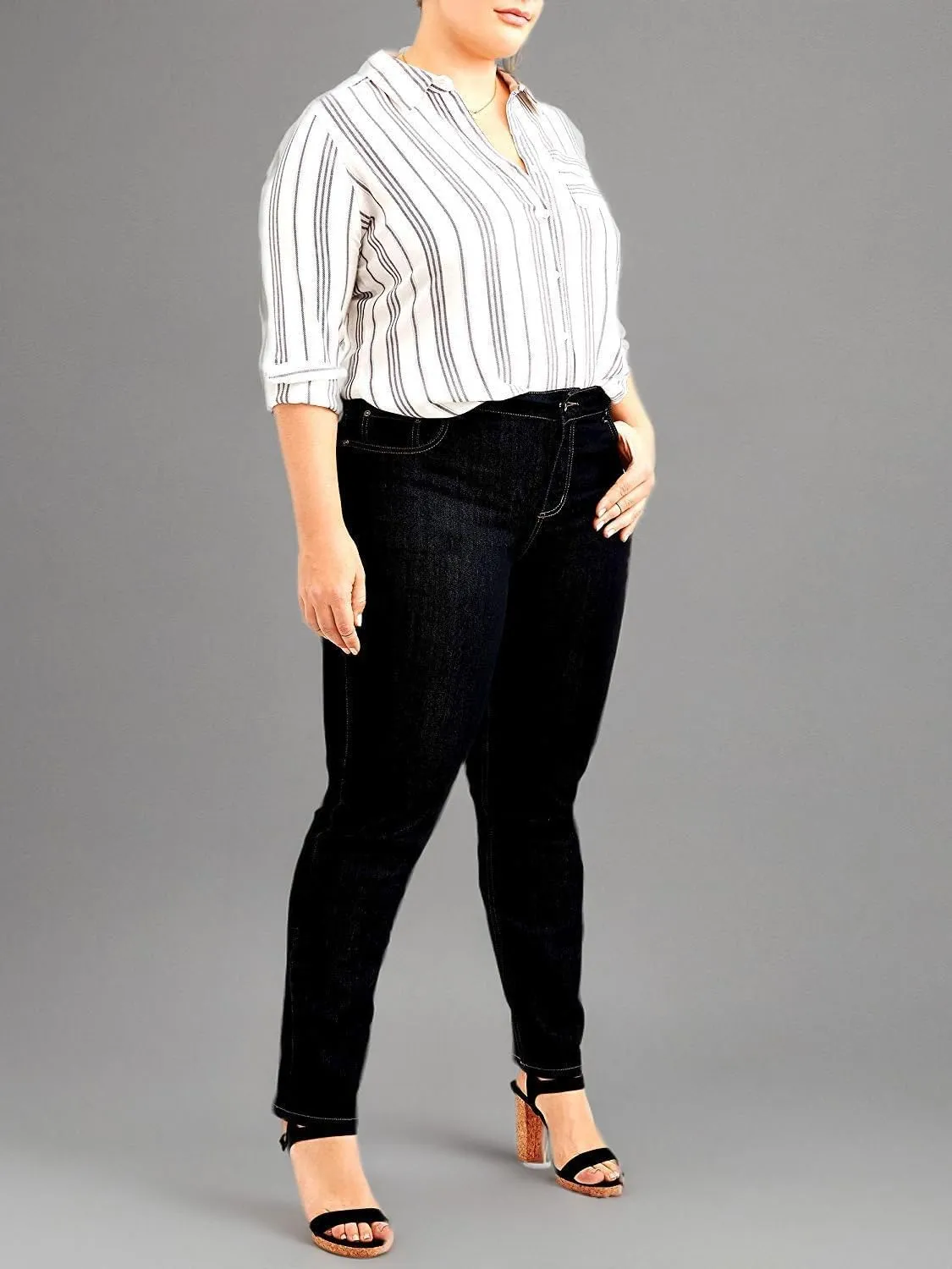 Jack David Women's Plus Size Stretch Black/Blue mid Rise Denim Jeans Pants Skinny Leg