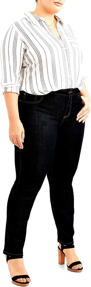 Jack David Women's Plus Size Stretch Black/Blue mid Rise Denim Jeans Pants Skinny Leg