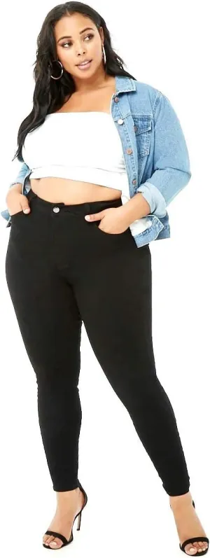 Jack David Women's Plus Size Stretch Black/Blue mid Rise Denim Jeans Pants Skinny Leg