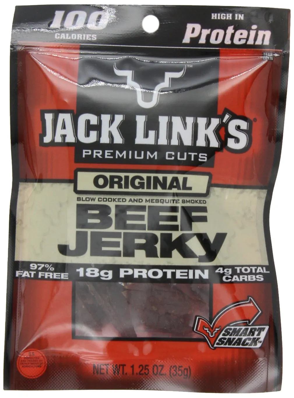 Jack Link's Beef Jerky, 100 Calorie Pack, Original, 1.25-Ounce Bags (Pack of 12)