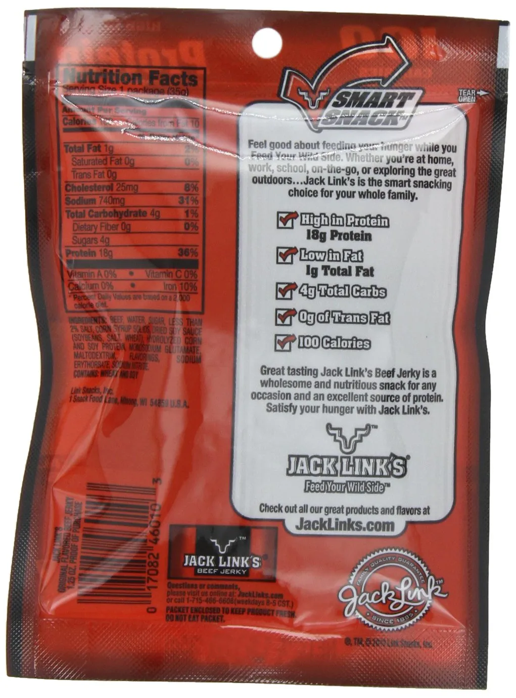 Jack Link's Beef Jerky, 100 Calorie Pack, Original, 1.25-Ounce Bags (Pack of 12)