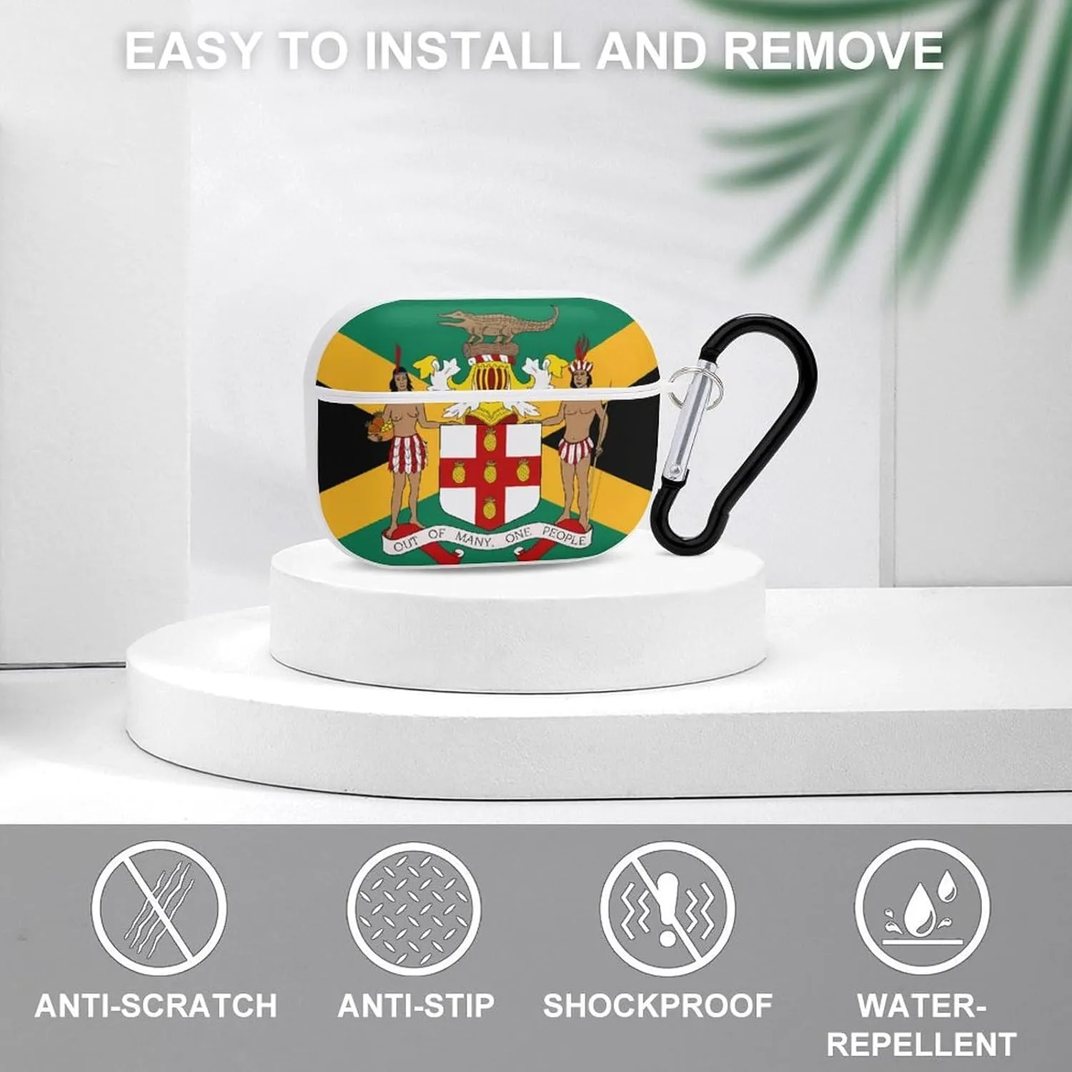 Jamaica Flag and Coat of Arms Funny Hard Case Compatible with Airpods Pro Earbuds Headset Cover Protective Storage Bag for Men Women