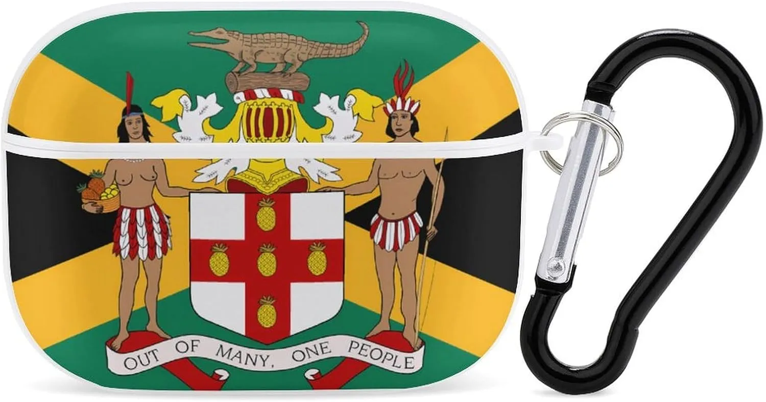 Jamaica Flag and Coat of Arms Funny Hard Case Compatible with Airpods Pro Earbuds Headset Cover Protective Storage Bag for Men Women