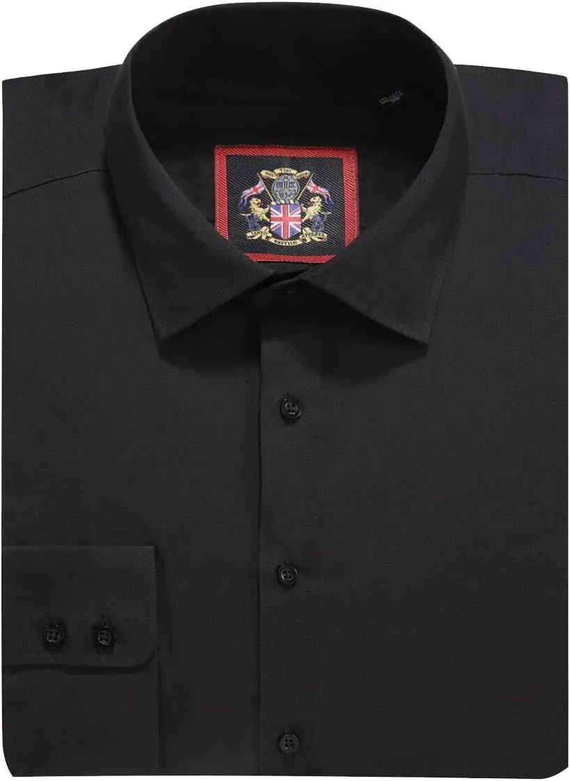 JANEO BRITISH APPAREL Nos Tibi Serviat UK Co Black Men's Plain Regular Fit Shirts,Long Sleeve Formal Dress Shirt,Button Cuffs