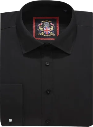 JANEO BRITISH APPAREL Nos Tibi Serviat UK Co Black Men's Plain Regular Fit Shirts,Long Sleeve Formal Dress Shirt,Button Cuffs