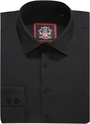 JANEO BRITISH APPAREL Nos Tibi Serviat UK Co Black Men's Plain Regular Fit Shirts,Long Sleeve Formal Dress Shirt,Button Cuffs