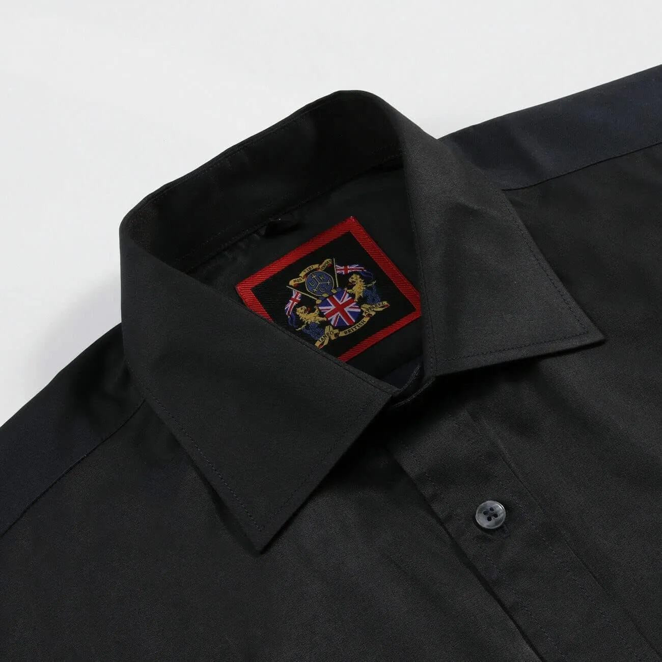 JANEO BRITISH APPAREL Nos Tibi Serviat UK Co Black Men's Plain Regular Fit Shirts,Long Sleeve Formal Dress Shirt,Button Cuffs
