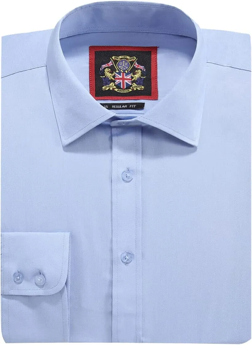 JANEO BRITISH APPAREL Nos Tibi Serviat UK Co Men's Plain Regular Fit Shirts,Long Sleeve Formal Dress Shirt,Button Cuffs.