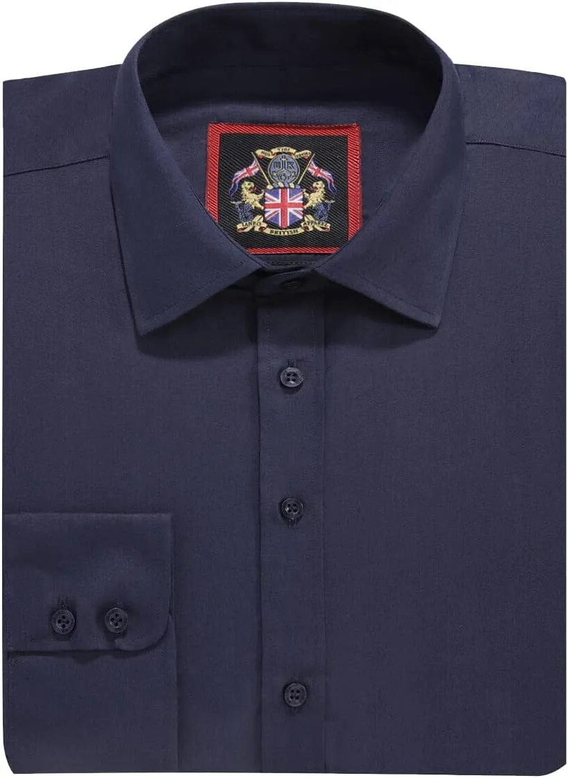 JANEO BRITISH APPAREL Nos Tibi Serviat UK Co Navy Men's Plain Regular Fit Shirts,Long Sleeve Formal Dress Shirt,Button Cuffs.