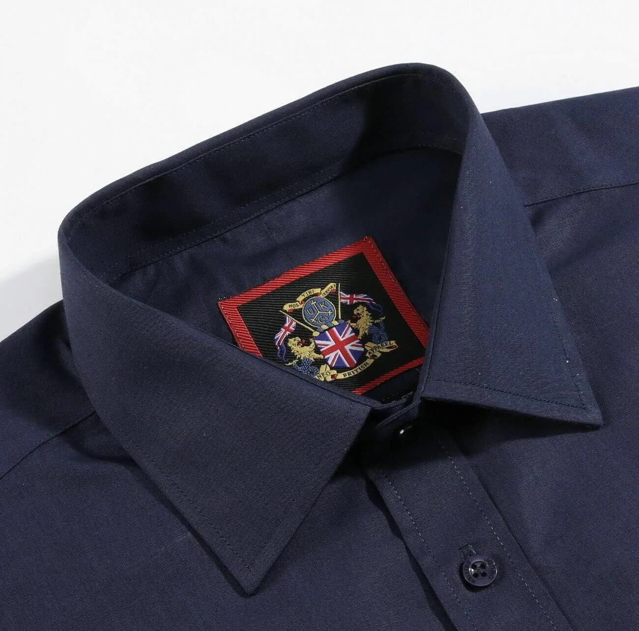 JANEO BRITISH APPAREL Nos Tibi Serviat UK Co Navy Men's Plain Regular Fit Shirts,Long Sleeve Formal Dress Shirt,Button Cuffs.