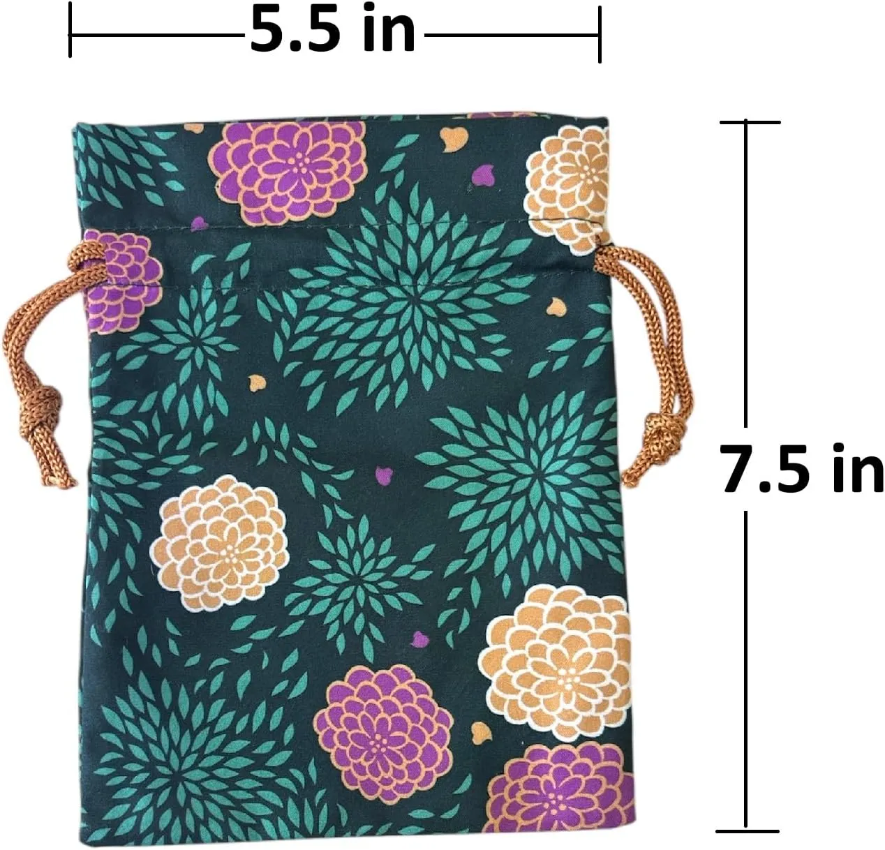 Japan Style Drawstring Pouch Japanese Fabric Kinchaku Pouch Cosmetic Bag Set of 2 Designs (Vertically Long)