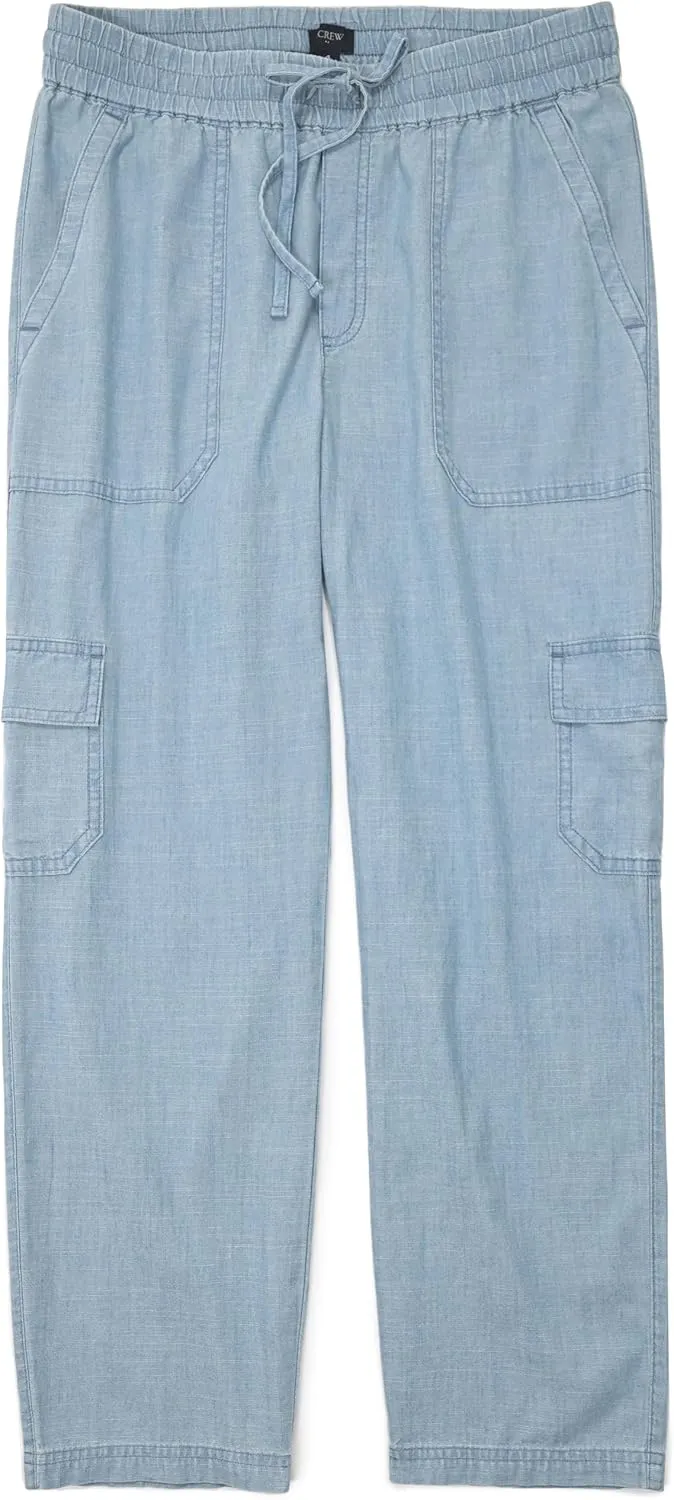 J.Crew Mercantile Women's Chambray Crop Straight-Leg Drawstring Cargo Pant
