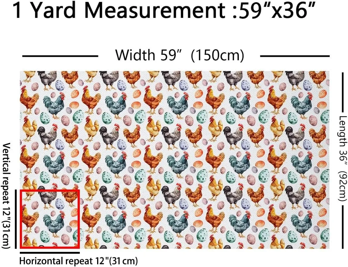 jejeloiu Chicken Fabric by The Yard Cute Farm Animal Waterproof Rustic Farm Chicken Rooster Farmhouse 3D Animals Theme Upholstery for Chairs 2 Yards Eggs Outdoor Fabric