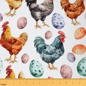 jejeloiu Chicken Fabric by The Yard Cute Farm Animal Waterproof Rustic Farm Chicken Rooster Farmhouse 3D Animals Theme Upholstery for Chairs 2 Yards Eggs Outdoor Fabric