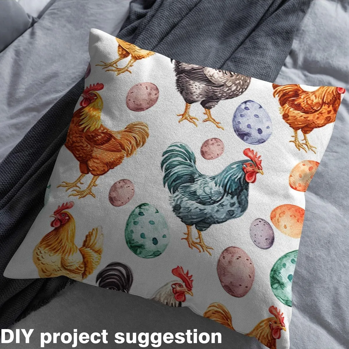 jejeloiu Chicken Fabric by The Yard Cute Farm Animal Waterproof Rustic Farm Chicken Rooster Farmhouse 3D Animals Theme Upholstery for Chairs 2 Yards Eggs Outdoor Fabric
