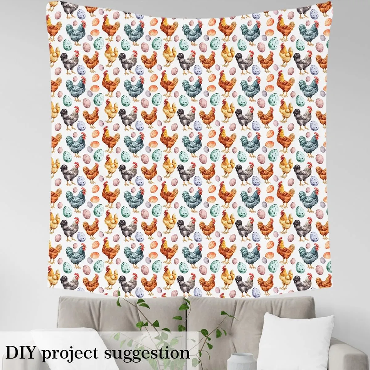 jejeloiu Chicken Fabric by The Yard Cute Farm Animal Waterproof Rustic Farm Chicken Rooster Farmhouse 3D Animals Theme Upholstery for Chairs 2 Yards Eggs Outdoor Fabric