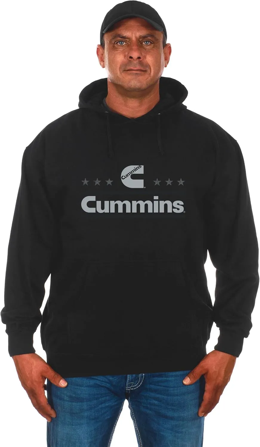JH DESIGN GROUP Men's Cummins Diesel Pullover Hoodie American Flag Black 2 Sided Sweatshirt