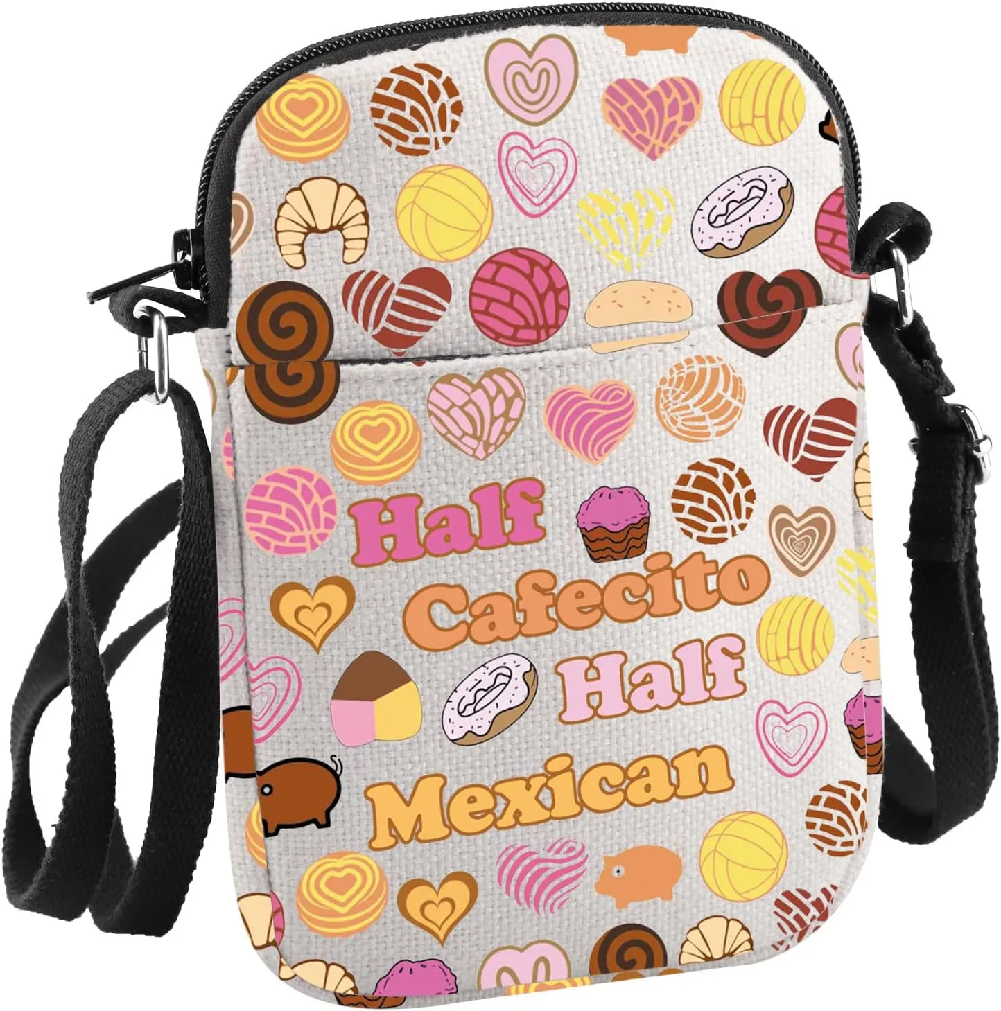 JNIAP Mexico Gift Half Cafecito Half Mexican Crossbody Bag Spanish Coffee Drinks Lovers Gift