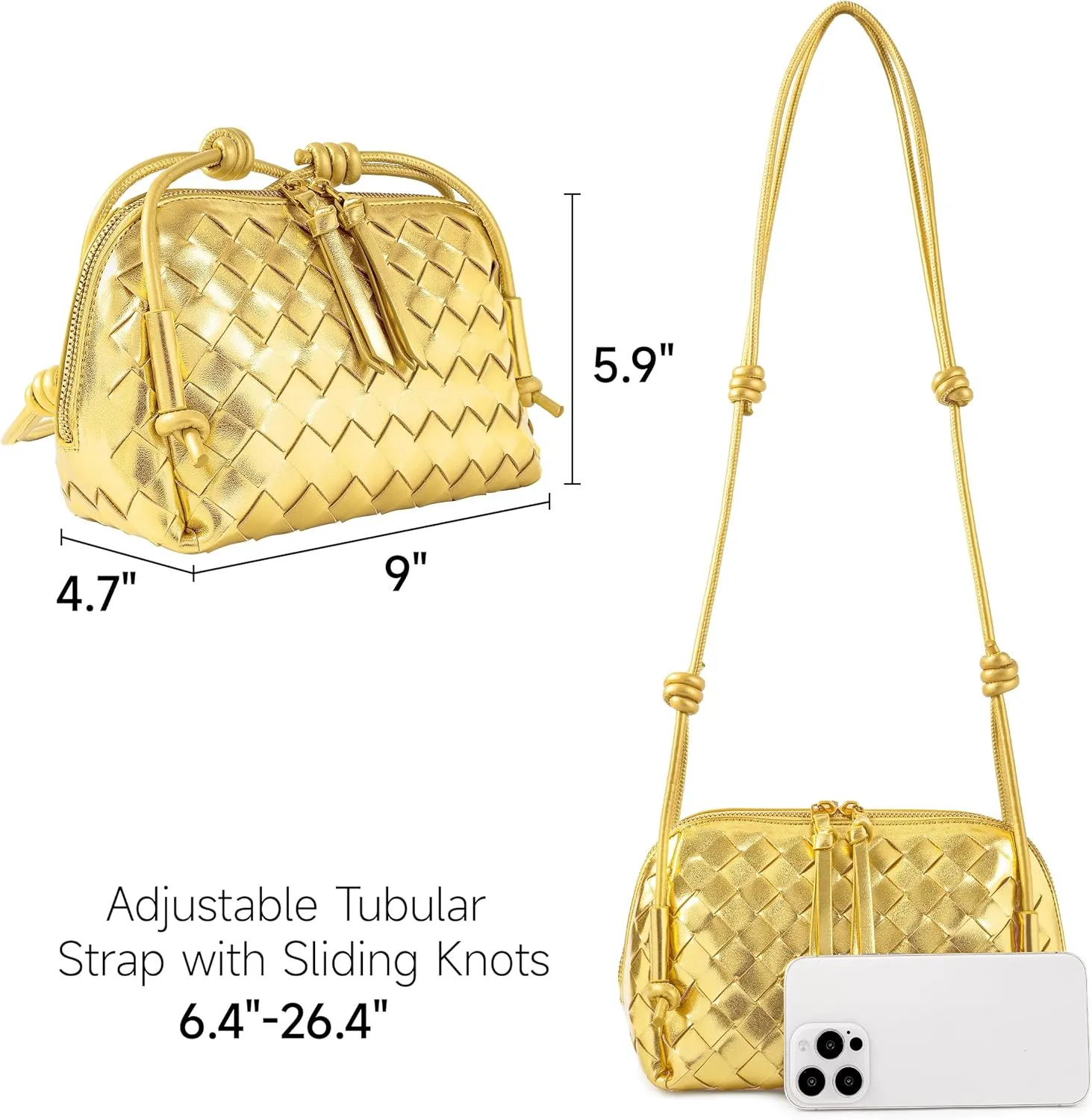 Joryin Woven Crossbody Purse for Women, Hand-Woven Leather Crossbody Bag Woven Shoulder Bag Vegan Leather Handbag