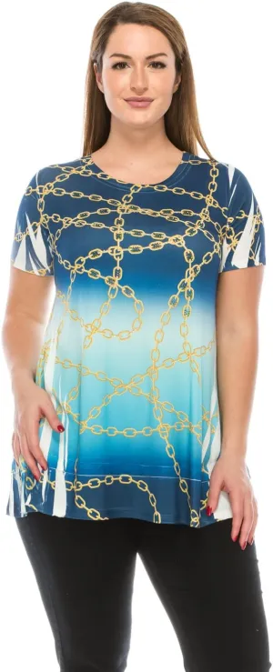 Jostar Women's Print Tunic Top - Rhinestone HIT Bottom Layered Top Short Sleeve Printed T Shirts