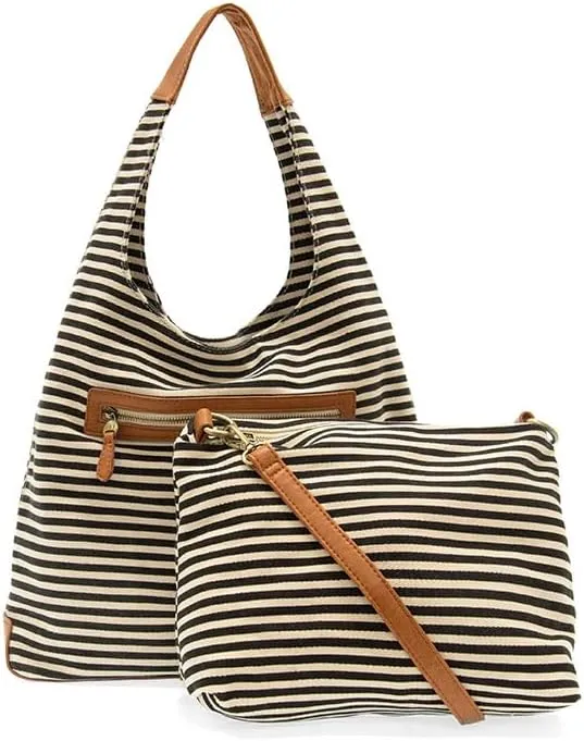 Joy Susan Womens Fashion April Canvas Hobo Bag - Black