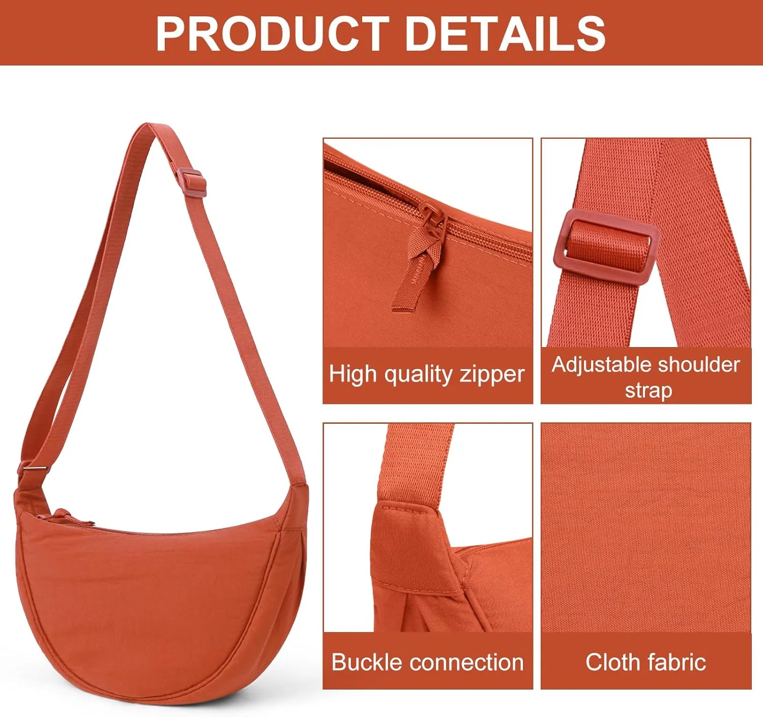 JQWSVE Nylon Crescent Bag for Women Men Crossbody Bag Hobo Sling Crescent Shoulder Bag Purse Casual Solid Color Dumpling Bag