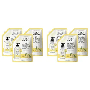 J.R. Watkins Gel Hand Soap Refill & Foaming Hand Soap Refill, Moisturizing Foam Hand Wash, All Natural, Alcohol-Free, Cruelty-Free, USA Made, Lemon, 28 fl oz, 3 Pack