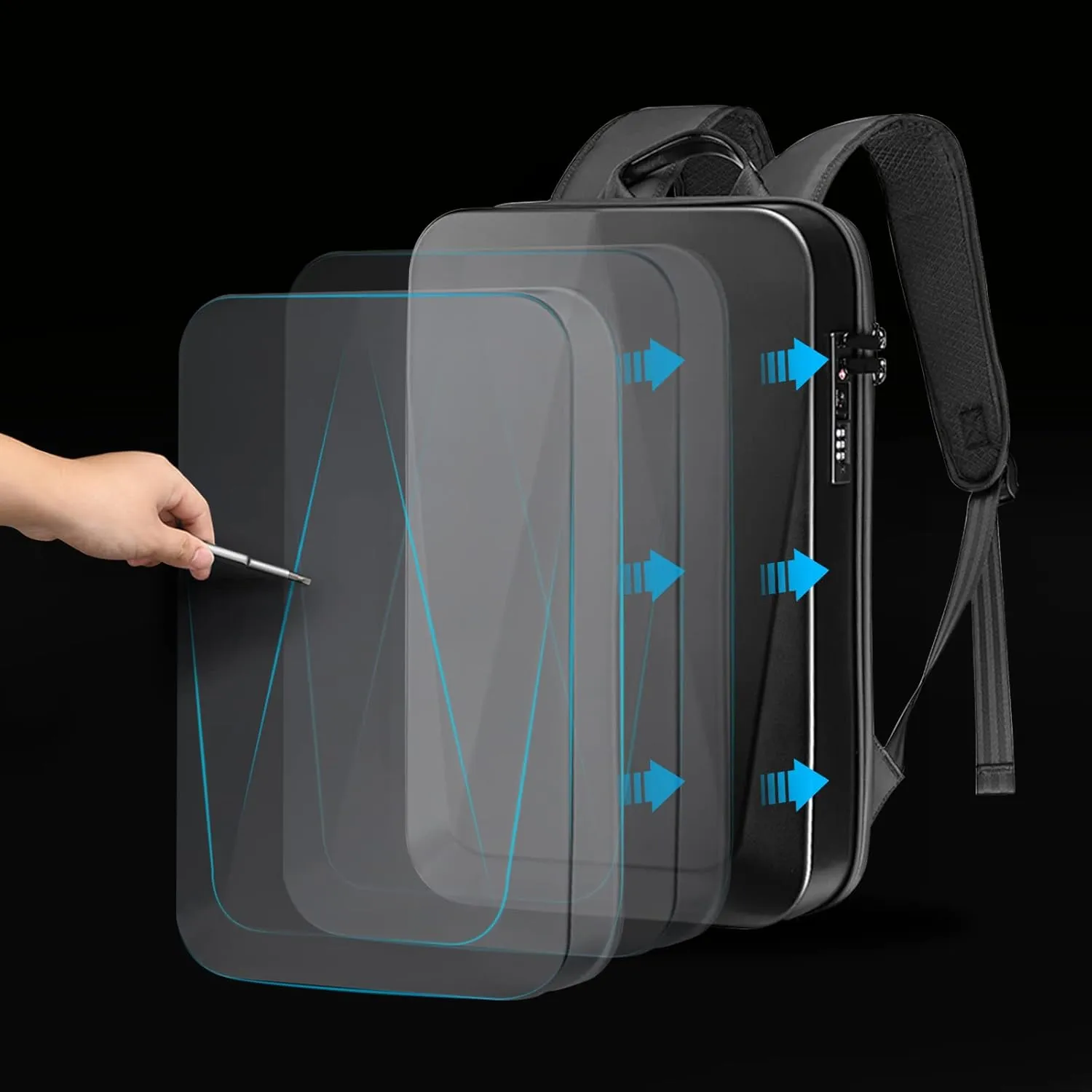 JUMO CYLY Anti-Theft Hard Shell Laptop Backpack, Waterproof Travel Gaming Backpack with USB Bookbag with Lock For 17 Inch