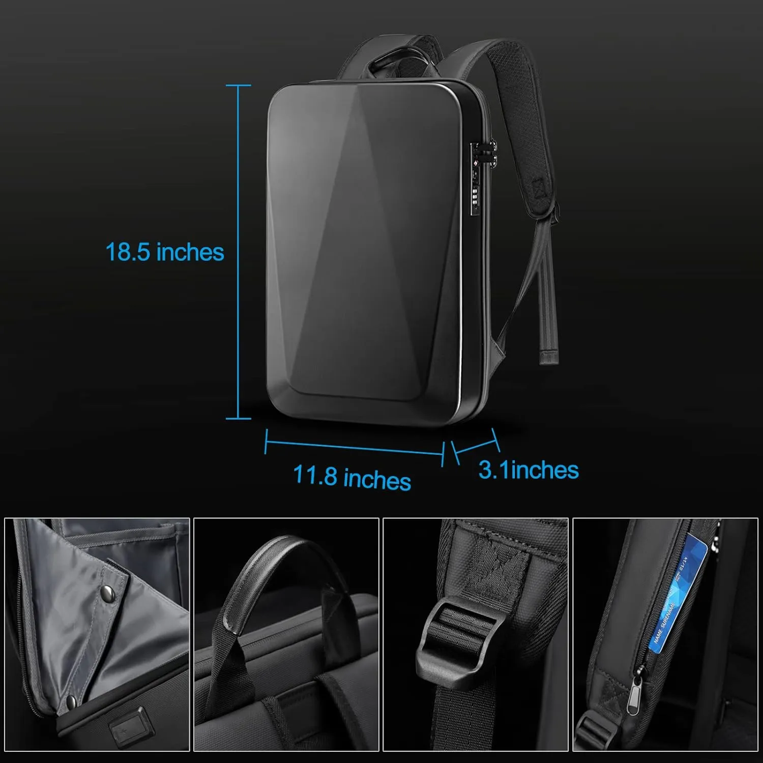 JUMO CYLY Anti-Theft Hard Shell Laptop Backpack, Waterproof Travel Gaming Backpack with USB Bookbag with Lock For 17 Inch