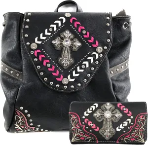 Justin West Trendy Western Cross Rhinestone Conceal Carry Women Backpack Purse