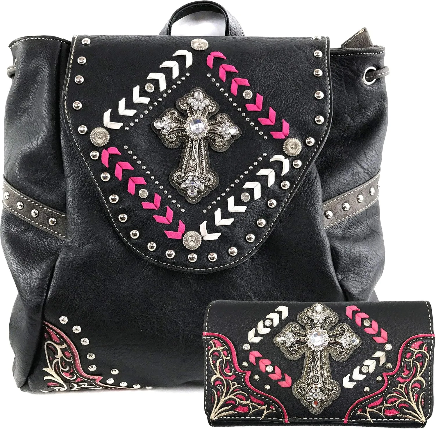 Justin West Trendy Western Cross Rhinestone Conceal Carry Women Backpack Purse