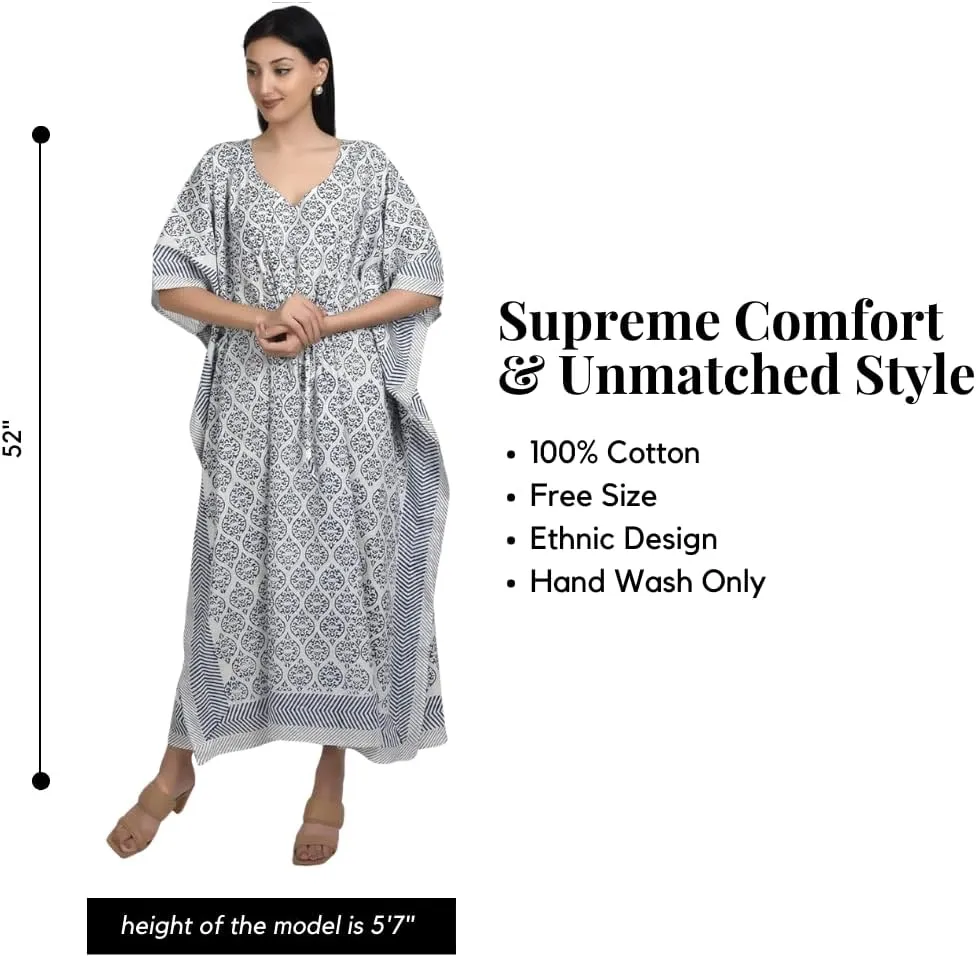 Kaftan Dresses for Women - Different Prints - Free Size Kaftans for Women - Hand Block Printed Cotton Kaftans