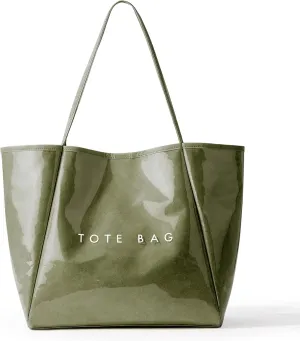 KALIDI Large PVC Tote Bag Women Weekender Hobo Bag Travel Purse Kraft Paper Oversize Shoulder Handbag for Work College Beach