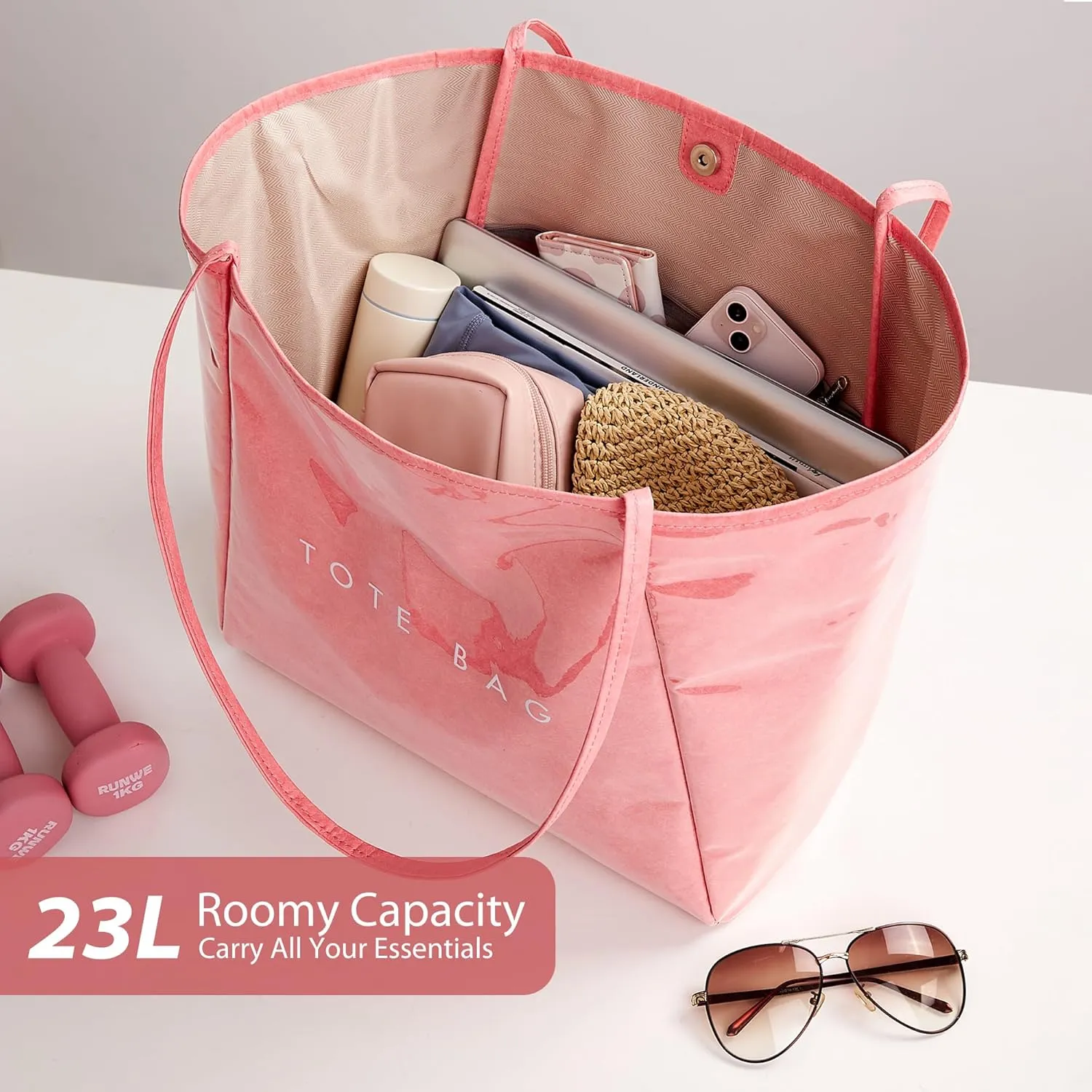 KALIDI Large PVC Tote Bag Women Weekender Hobo Bag Travel Purse Kraft Paper Oversize Shoulder Handbag for Work College Beach