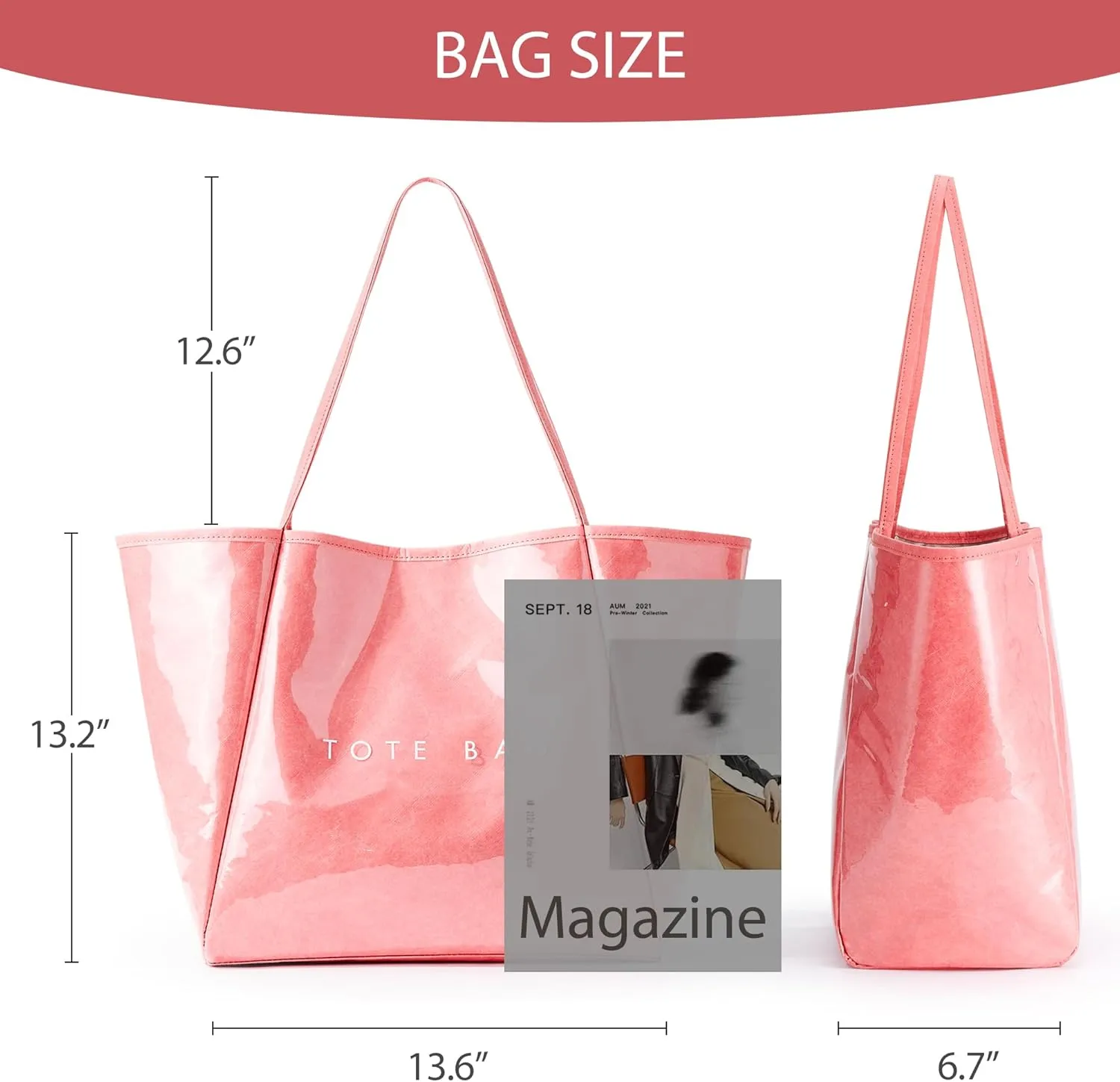 KALIDI Large PVC Tote Bag Women Weekender Hobo Bag Travel Purse Kraft Paper Oversize Shoulder Handbag for Work College Beach