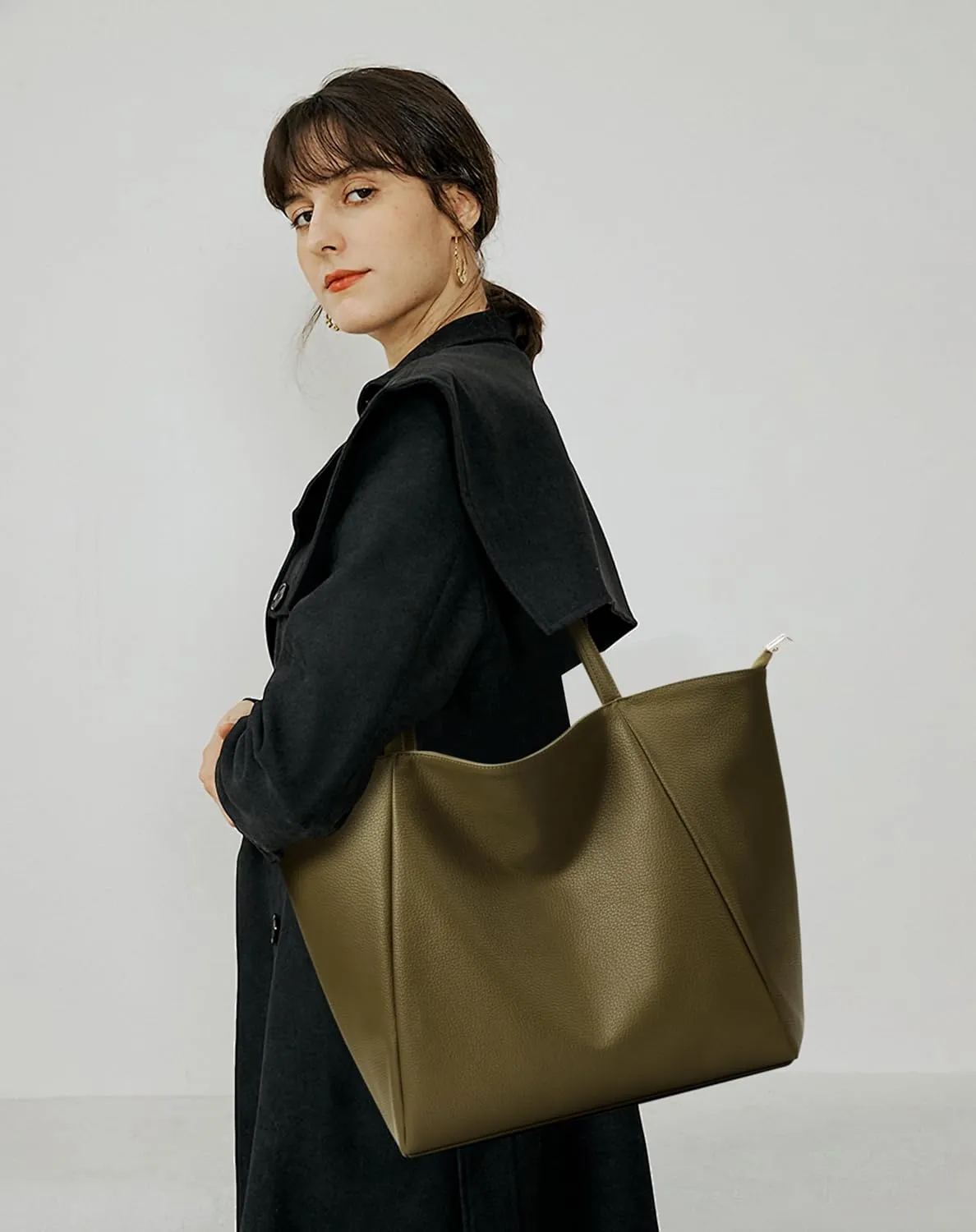 KALIDI Large Tote Bag Vegan Leather Casual Zipper Work Bag Weekender Hobo for Women 23L Oversize Shoulder Travel Purse