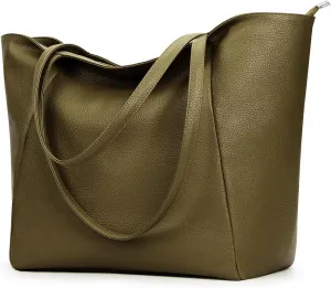 KALIDI Large Tote Bag Vegan Leather Casual Zipper Work Bag Weekender Hobo for Women 23L Oversize Shoulder Travel Purse