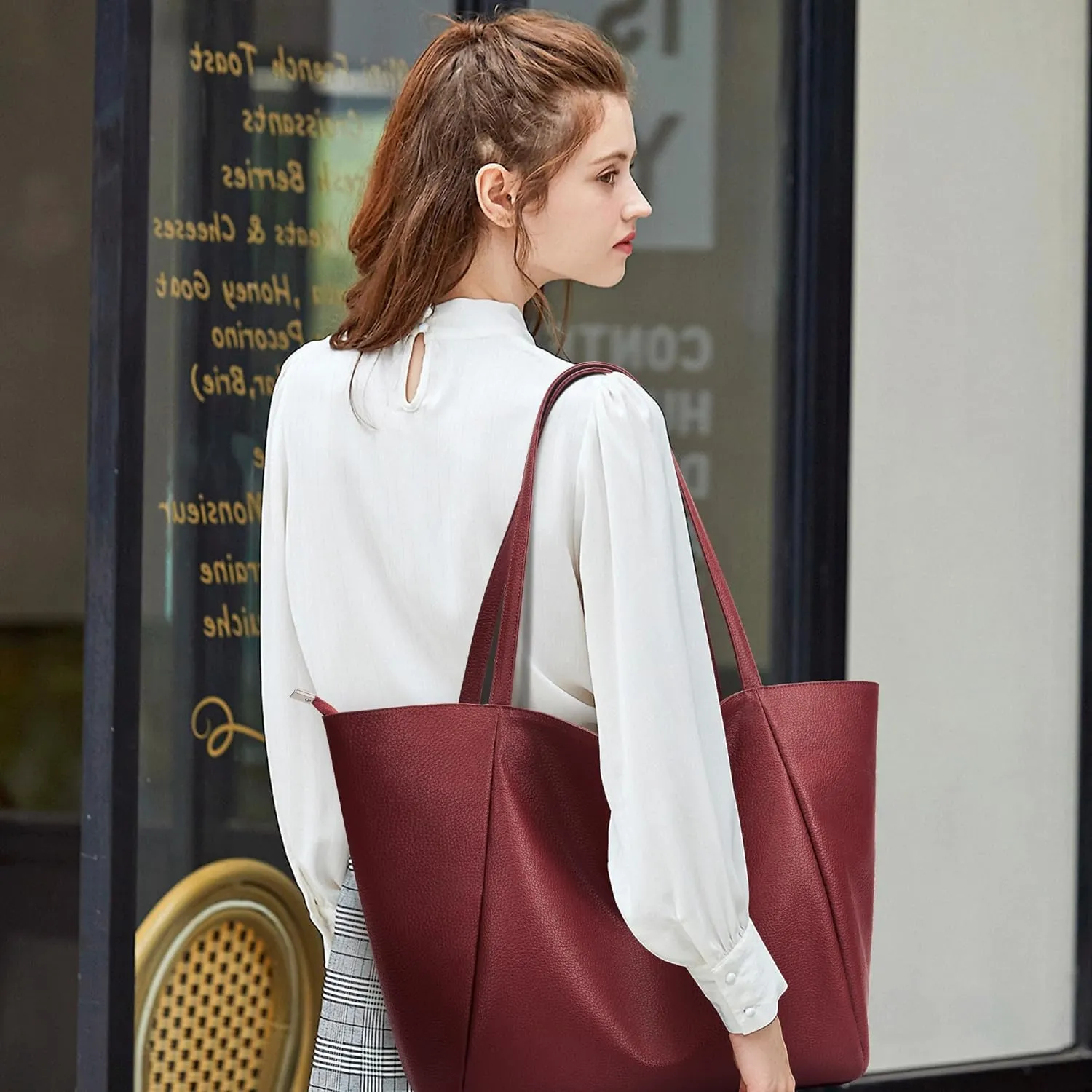 KALIDI Large Tote Bag Vegan Leather Casual Zipper Work Bag Weekender Hobo for Women 23L Oversize Shoulder Travel Purse