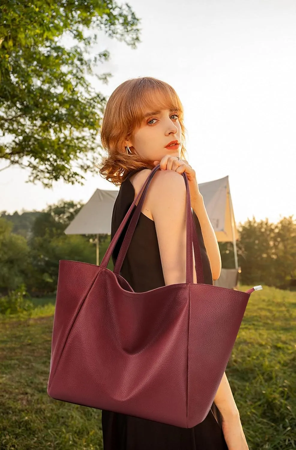 KALIDI Large Tote Bag Vegan Leather Casual Zipper Work Bag Weekender Hobo for Women 23L Oversize Shoulder Travel Purse