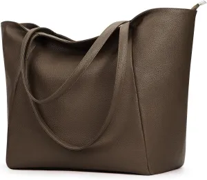 KALIDI Large Tote Bag Vegan Leather Casual Zipper Work Bag Weekender Hobo for Women 23L Oversize Shoulder Travel Purse
