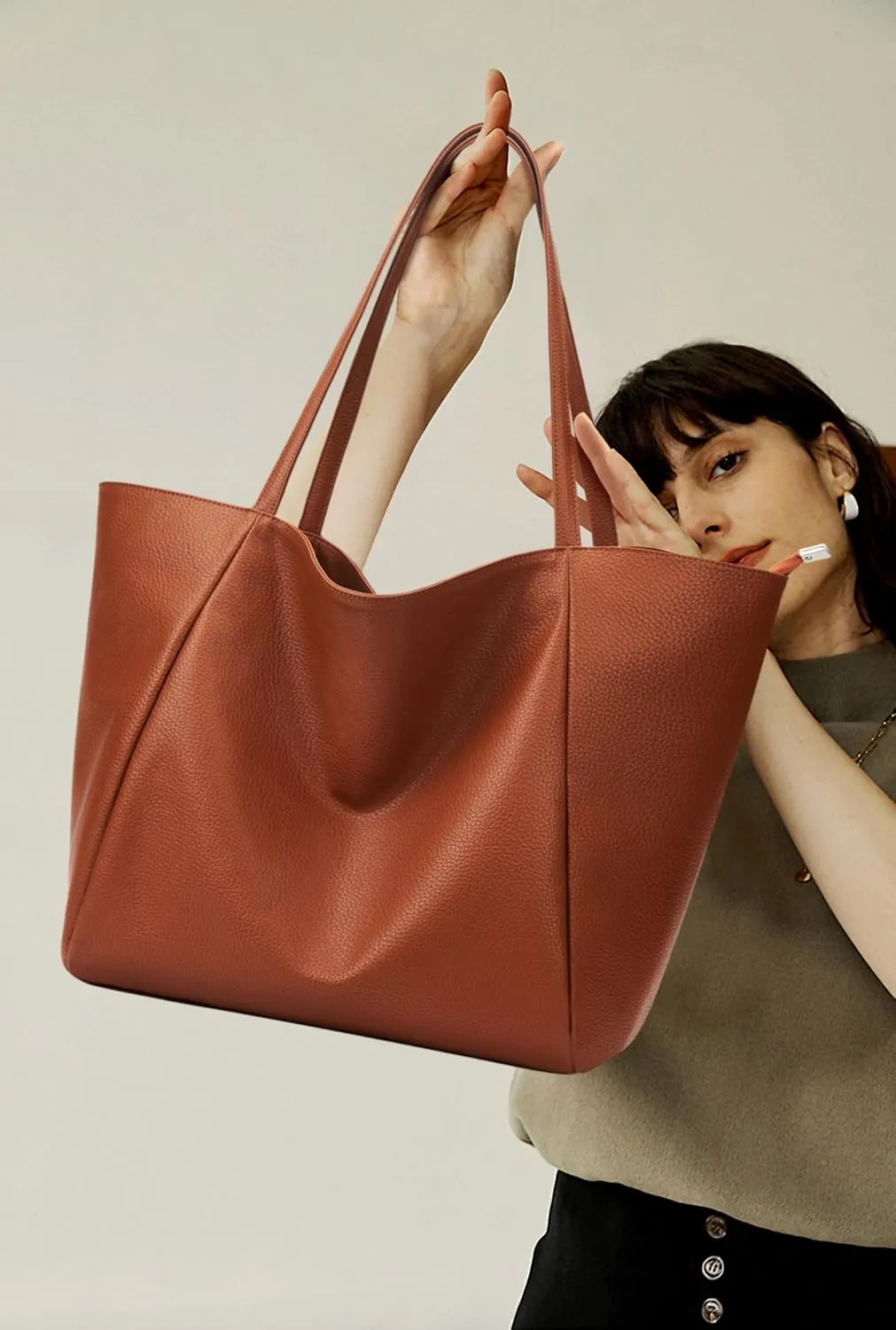 KALIDI Large Tote Bag Vegan Leather Casual Zipper Work Bag Weekender Hobo for Women 23L Oversize Shoulder Travel Purse